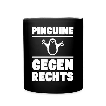 Pinguine gegen rechts / weiß - Tasse einfarbig - Schwarz - Vorne