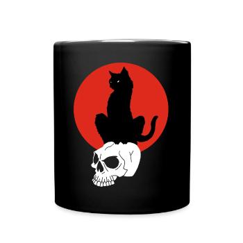 Schwarze Katze und Rote Sonne - Tasse einfarbig - Schwarz - Vorne
