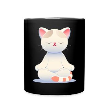Zen-Katze - Achtsamkeit in sanften Farben - Tasse einfarbig - Schwarz - Vorne