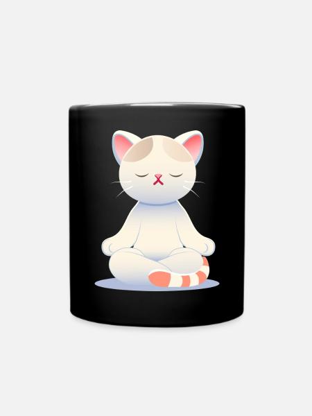 Zen-Katze - Achtsamkeit in sanften Farben - Tasse einfarbig - Schwarz