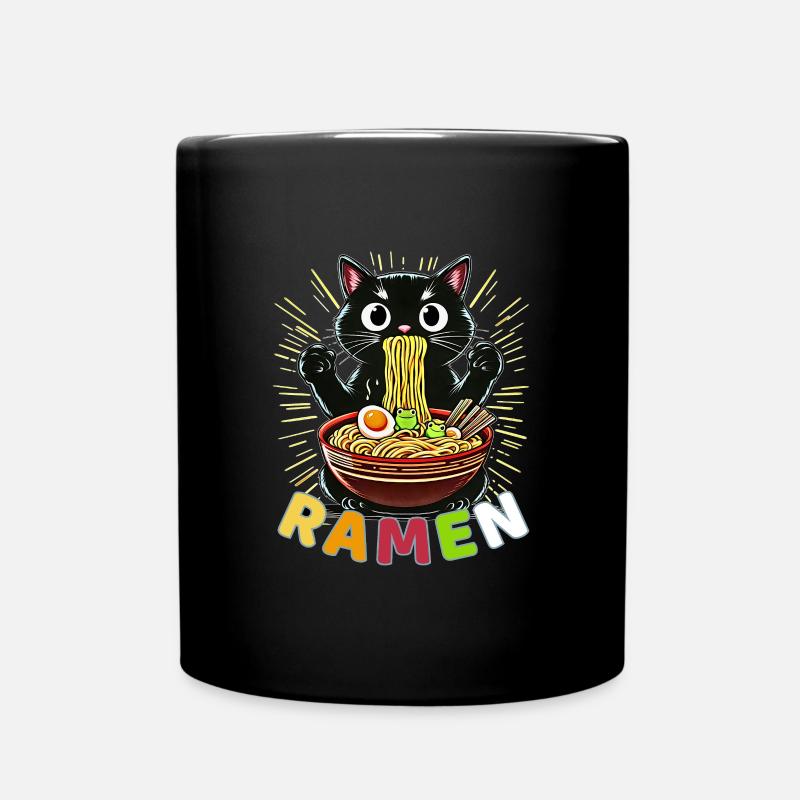 Funny Ramen Cat – Cute Noodle Cartoon - Full Colour Mug - black