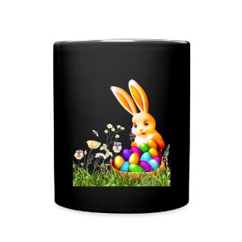 Easter bunny with colorful eggs - Full Colour Mug - black - Front