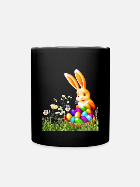 Osterhase mit bunten Eiern - Tasse einfarbig - Schwarz