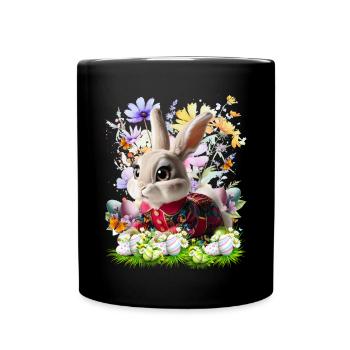 Osterhase im Blumenfeld - Tasse einfarbig - Schwarz - Vorne