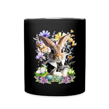 Élégant lapin de Pâques dans un champ de fleurs - Mug uni - noir - Devant