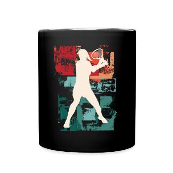 Tennis Tennis Player Woman Sport Vintage Retro - Full Colour Mug - black - Front