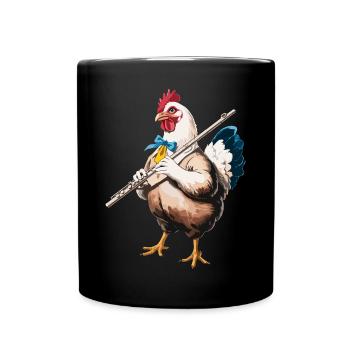 Lustiges Huhn mit Querflöte - Tasse einfarbig - Schwarz - Vorne