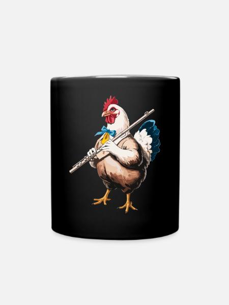 Lustiges Huhn mit Querflöte - Tasse einfarbig - Schwarz