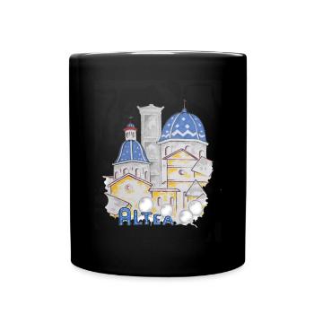 Kirche Altea-Spanien Zeichnung mit blauen Kuppeln - Tasse einfarbig - Schwarz - Vorne