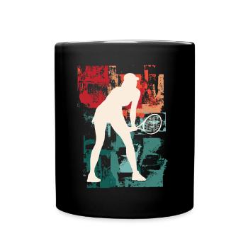 Tennis Tennis Player Woman Sport Vintage Retro - Full Colour Mug - black - Front