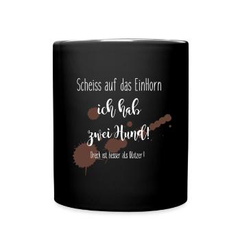 ein Horn - zwei Hund - Tasse einfarbig - Schwarz - Vorne
