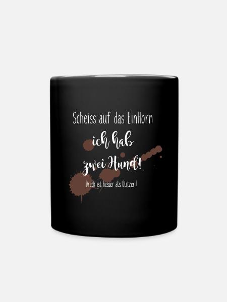 ein Horn - zwei Hund - Tasse einfarbig - Schwarz