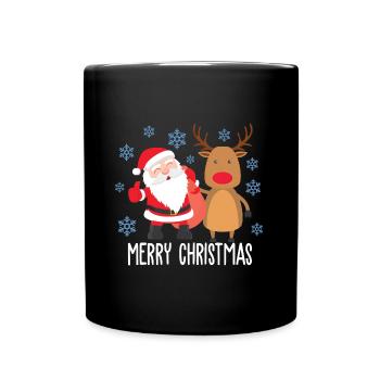 Merry Christmas Rudolph Santa Claus Design - Tasse einfarbig - Schwarz - Vorne