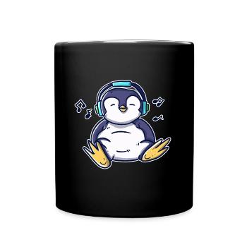 Kawaii dancing penguin with headphones and music - Full Colour Mug - black - Front
