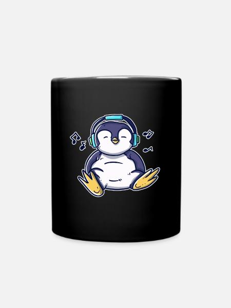 Kawaii tanzender Pinguin mit Kopfhörer und Musik - Tasse einfarbig - Schwarz