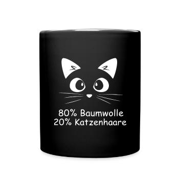 80% Baumwolle - 20% Katzenhaar - Katze Liebhaber - Tasse einfarbig - Schwarz - Vorne