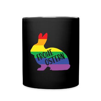 Frohe Ostern Bunter Osterhase Regenbogen LGBTQ - Tasse einfarbig - Schwarz - Vorne