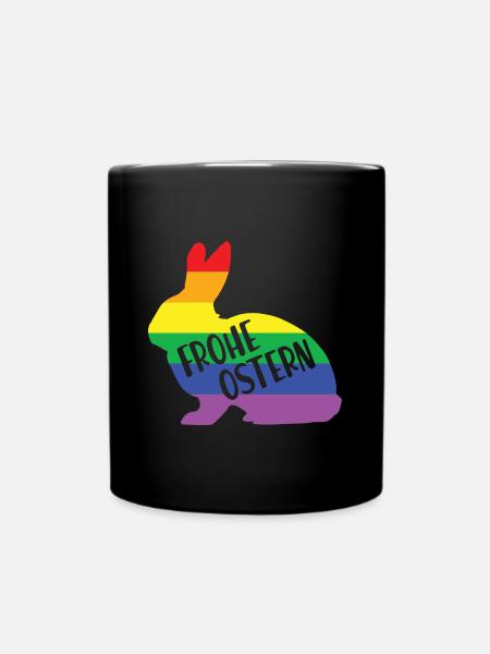 Frohe Ostern Bunter Osterhase Regenbogen LGBTQ - Tasse einfarbig - Schwarz