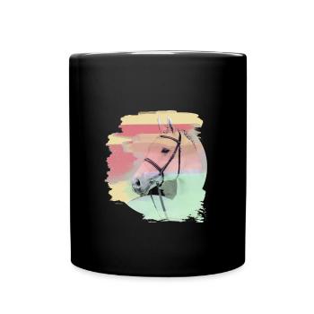 pferdekopf,pferd,aquarell,pink, schimmel,pastell - Tasse einfarbig - Schwarz - Vorne