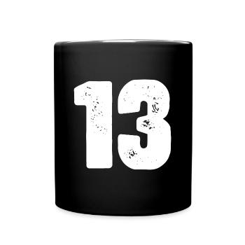 13 Zahl Trikot - Tasse einfarbig - Schwarz - Vorne