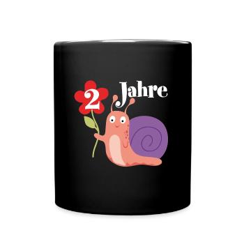 Schnecke gratuliert zum 2. Geburtstag ich bin zwei - Tasse einfarbig - Schwarz - Vorne