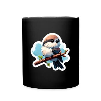 Süßer Vogel auf Ast Sticker - Tasse einfarbig - Schwarz - Vorne