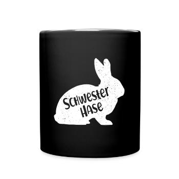 Schwester Hase Partnerlook Geschwister Oster Hasen - Tasse einfarbig - Schwarz - Vorne