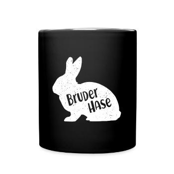 Bruder Hase Familie Geschwister Osterhase Hasen - Tasse einfarbig - Schwarz - Vorne