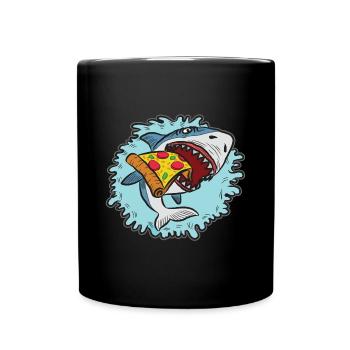 Shark Love Pizza Enthusiast Artistic Design - Full Colour Mug - black - Front