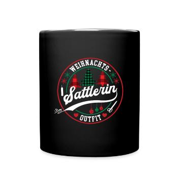 Sattlerin Weihnachten Sattlerei XMAS Outfit - Tasse einfarbig - Schwarz - Vorne