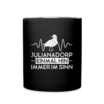 Julianadorp Möwe Herzschlag Urlaub Spruch - Tasse einfarbig - Schwarz - Vorne