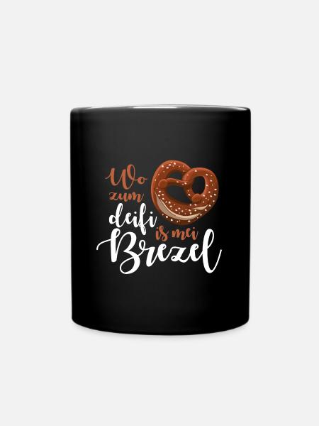 Wo zum deifi is mei Brezel - Tasse einfarbig - Schwarz