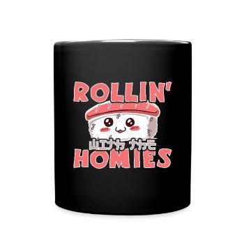 Kawaii Japanese Food Salmon Salmon Sushi Roll - Full Colour Mug - black - Front