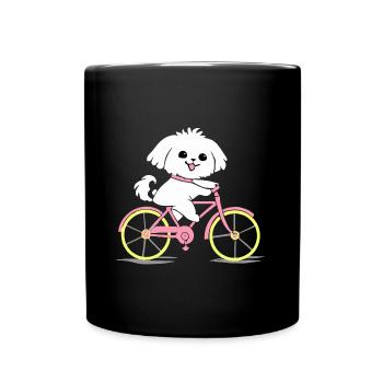 Maltese Bicycle Dog Gift Retro - Full Colour Mug - black - Front