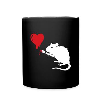 Street Art Ratte Herz - Tasse einfarbig - Schwarz - Vorne