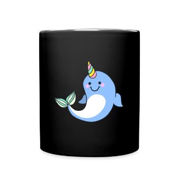 Kawaii narwhal unicorn - Full Colour Mug - black - Front