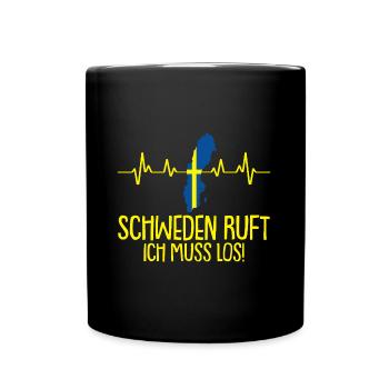 Schweden ruft Flagge Herzschlag Skandinavien - Tasse einfarbig - Schwarz - Vorne