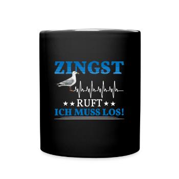 Zingst ruft Herzschlag Ostsee Möwe - Tasse einfarbig - Schwarz - Vorne