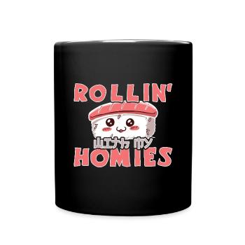 Kawaii Japanese Food Salmon Salmon Sushi Roll - Full Colour Mug - black - Front