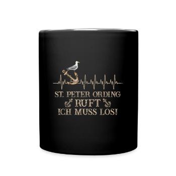 St. Peter-Ording ruft Herzschlag Nordfriesland - Tasse einfarbig - Schwarz - Vorne