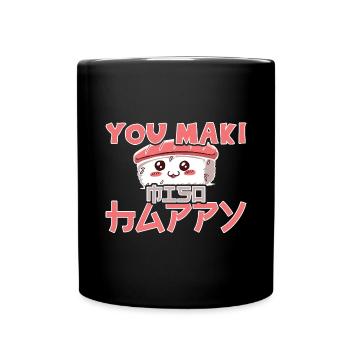 Kawaii Japanese Food Salmon Salmon Sushi Roll - Mug uni - noir - Devant