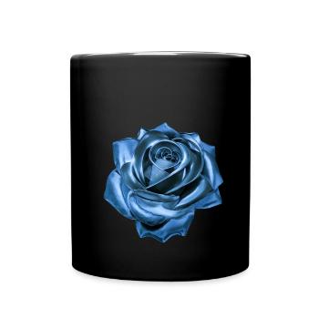 Rose, blau, Metall,,metallisch - Tasse einfarbig - Schwarz - Vorne