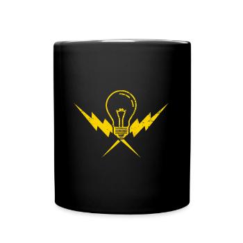 Glühbirne Blitz Strom Elektriker - Tasse einfarbig - Schwarz - Vorne