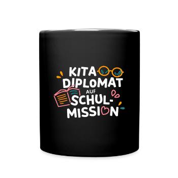 Kita Diplomat Abschluss Geschenk Schulkind Kiga - Tasse einfarbig - Schwarz - Vorne