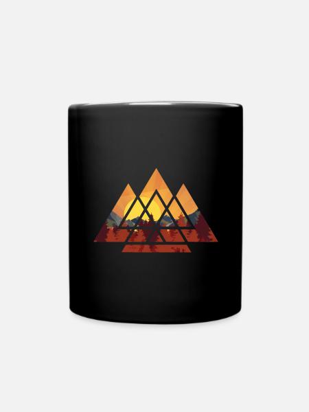 Sunset - Geometric - Hiking - Mountains - Camping - Full Colour Mug - black
