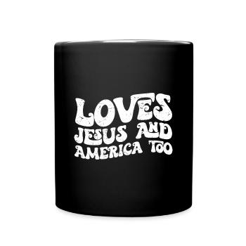 Loves Jesus and America too christian motivec - Full Colour Mug - black - Front