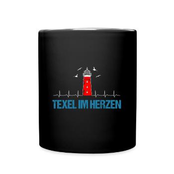 Texel Holland Leuchtturm Herzschlag - Tasse einfarbig - Schwarz - Vorne