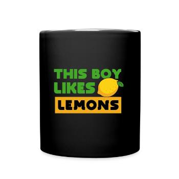 Junge mag Zitronen, Zitrus, Limonade, - Tasse einfarbig - Schwarz - Vorne