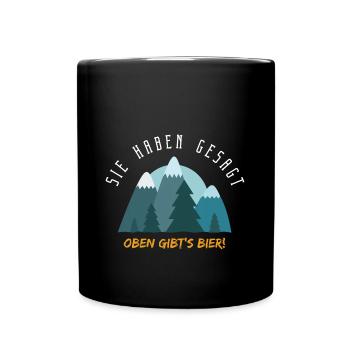 Oben gibt's Bier - Tasse einfarbig - Schwarz - Vorne