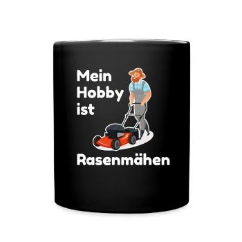 Mein Hobby Rasenmähen - Tasse einfarbig - Schwarz - Vorne